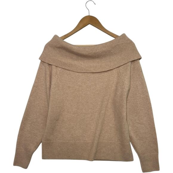 Paige Revolve Sweater Womens Large Tan Camel Off Shoulder Foldover Wool Pullover - Picture 2 of 13